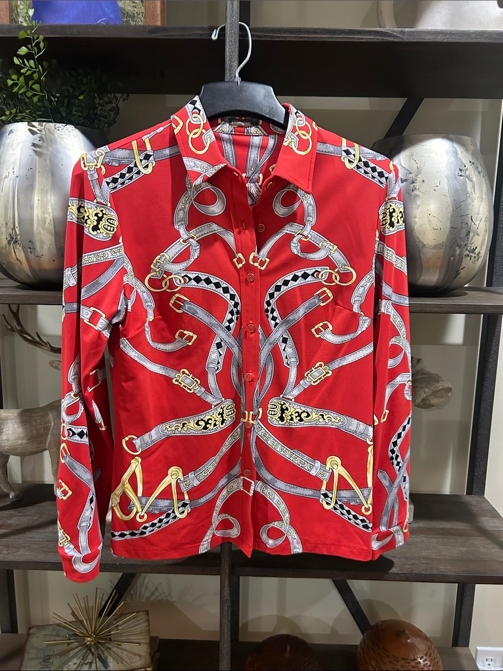J.Mcglaughlin large Red Printed Long-Sleeve Button-Up Shirt